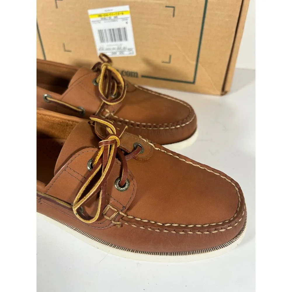 LL Bean Casco Bay Boat Mocs Mens 8.5 D Briar Brown Leather Loafers New